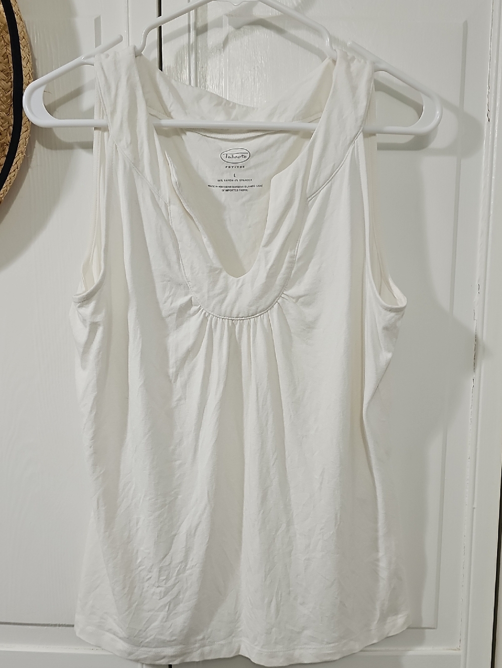 Talbots White Scoop-Neck Tank with Gathered Front